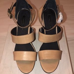 Calvin Klein Tan Wedge Sandals NWT Size 11.